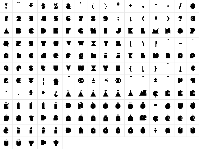 Cooter Regular  glyph index