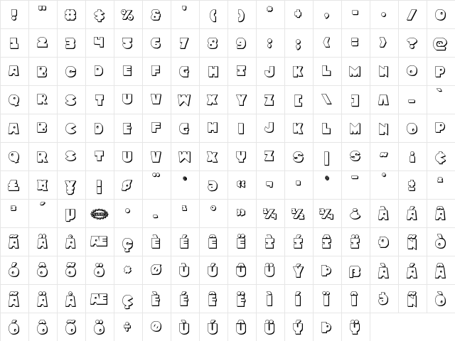 Zounderkite 3D Regular  glyph index