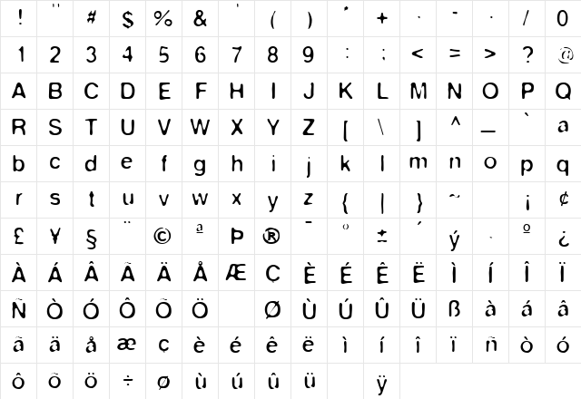 Expose Regular  glyph index