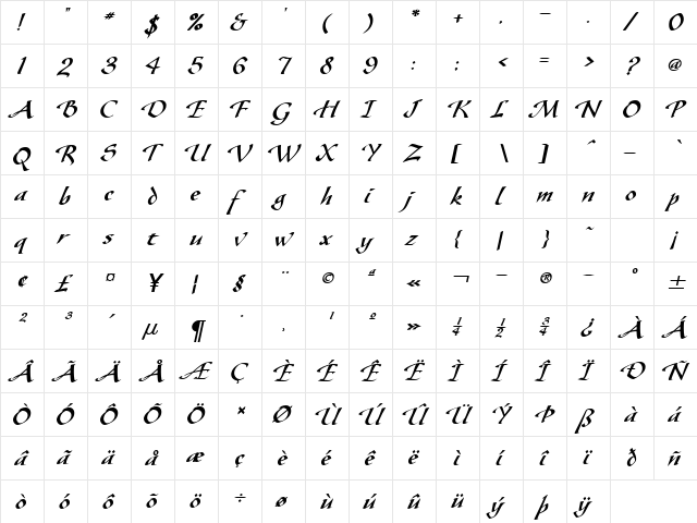 Gaze BoldItalic  glyph index