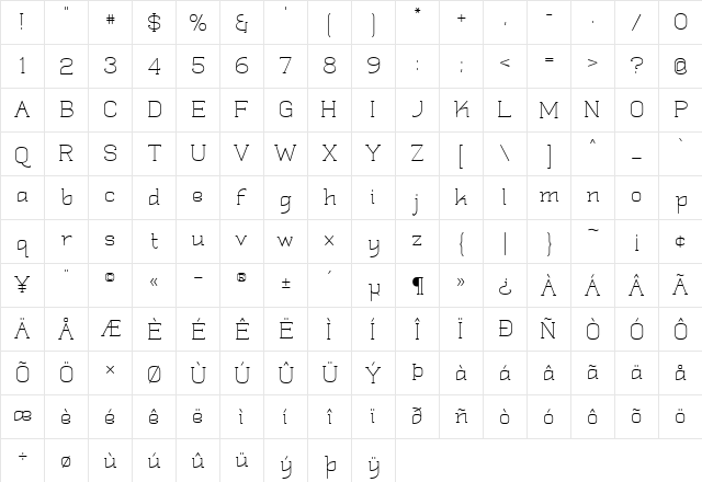 Quadlateral Regular  glyph index