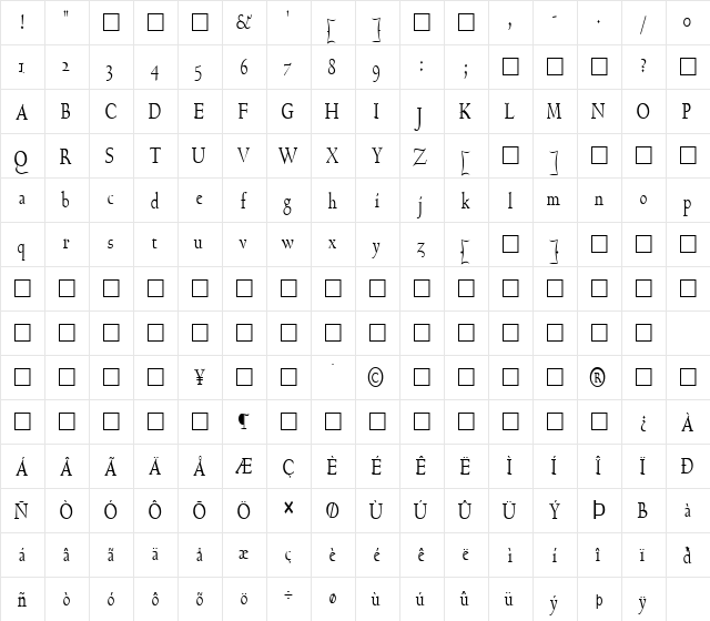 FZ ROMAN 17 COND Normal  glyph index