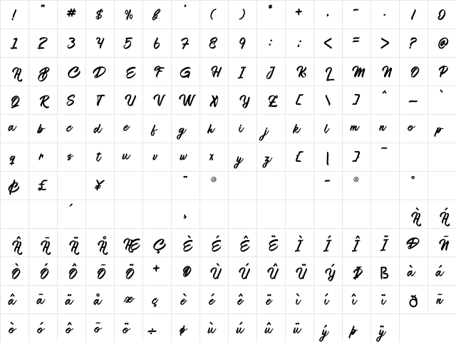 Blarak Regular  glyph index