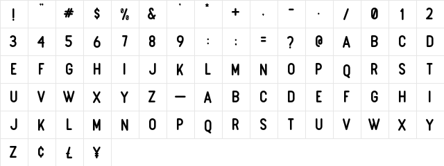 Boulder Regular  glyph index
