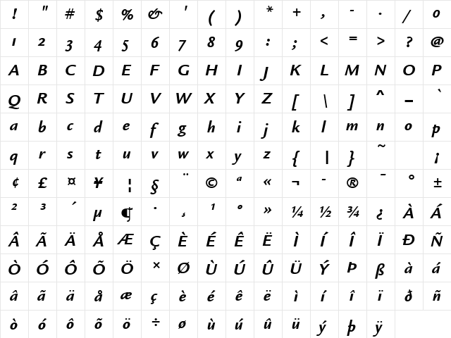 Legacy Sans OS ITC TT BoldIta  glyph index