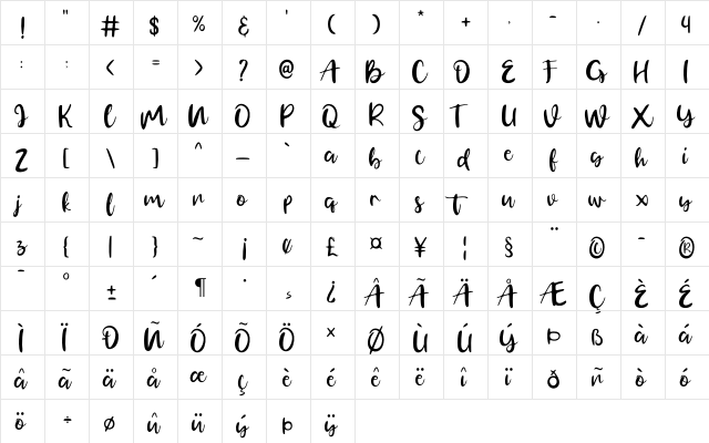 Gerimist Base Regular  glyph index