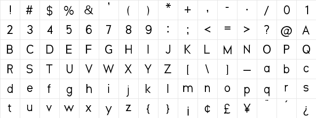 Neos Regular  glyph index