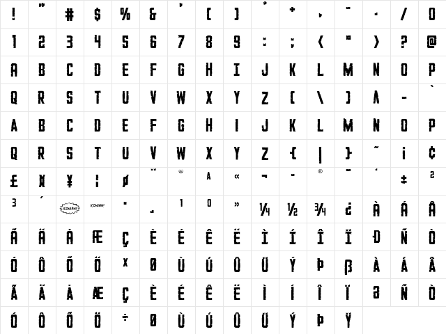 G.I. Incognito Regular  glyph index