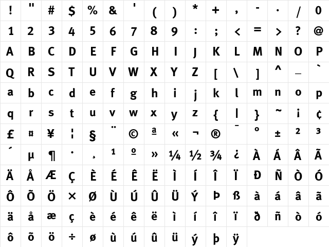 MetaKorrespondenz Bold  glyph index