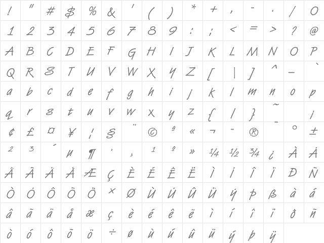 DTCVanDijkM03 Regular  glyph index