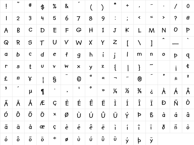 Kidprint MT Std Bold  glyph index