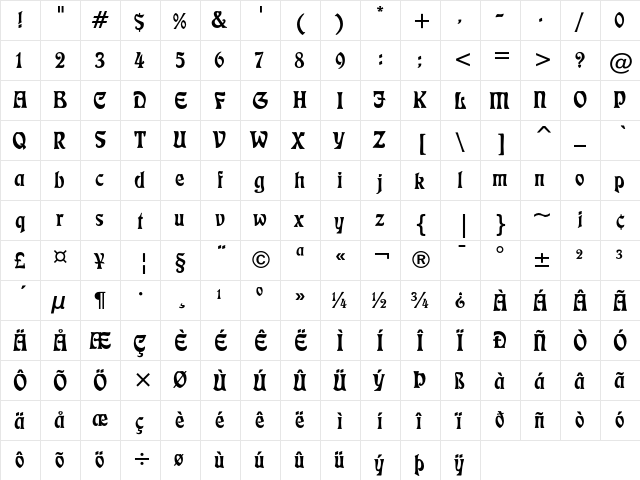 Freeform 710 Regular  glyph index