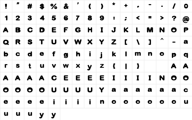 Achieve It Regular  glyph index