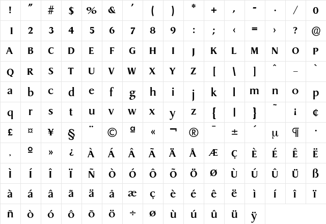 Dragon-DemiBold Regular  glyph index
