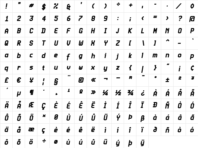 Expo Cond Regular  glyph index