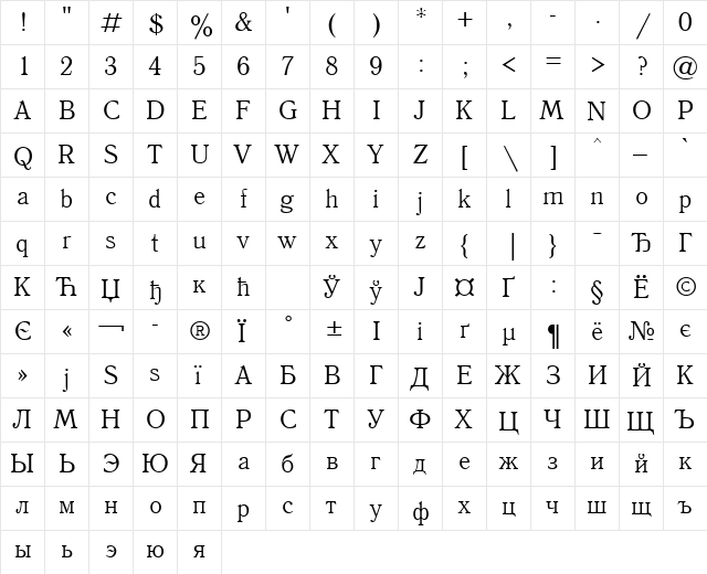 QuantAntiquaCTT Regular  glyph index