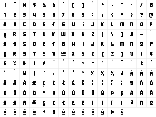 Hong Kong Hustle Condensed Condensed  glyph index