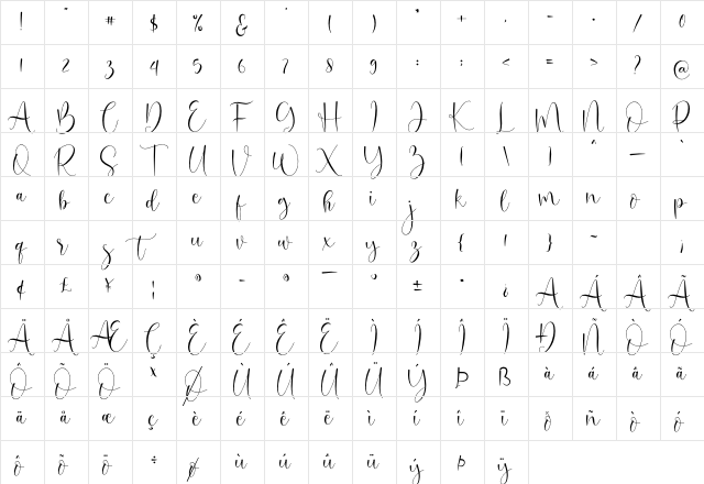 oh beloved Regular  glyph index