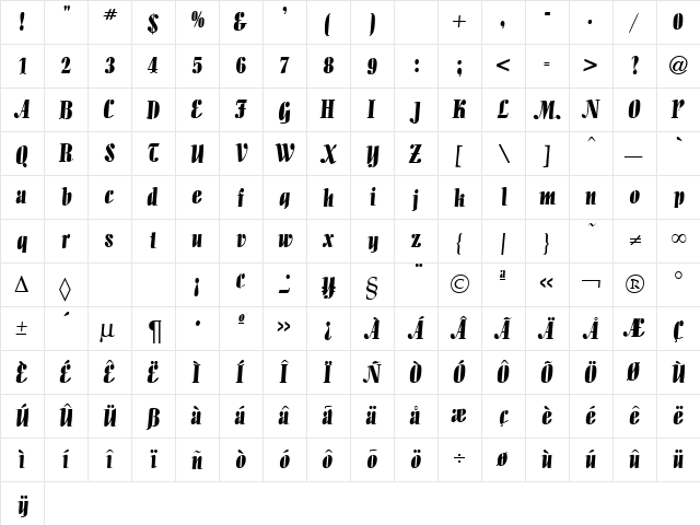 Alligator Regular  glyph index