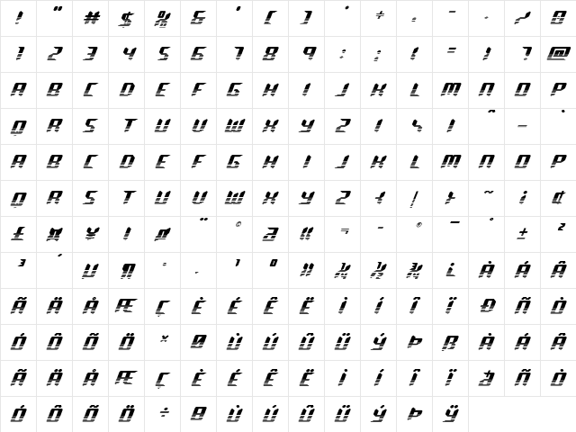 Robo-Clone Two-Tone Regular  glyph index