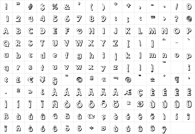 LiamBeckerShadow Bold  glyph index