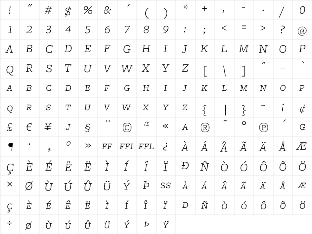 Freight Micro Light Italic SC  glyph index