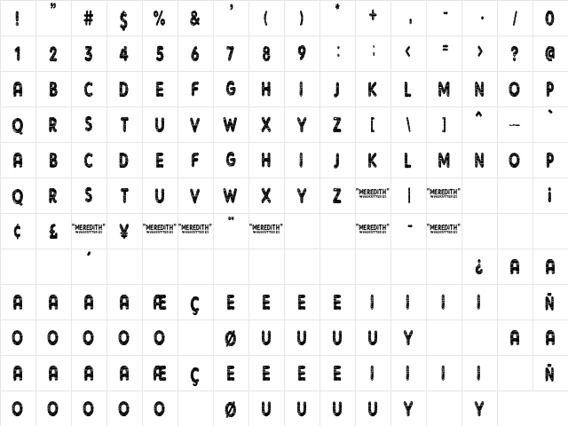 Meredith Regular  glyph index