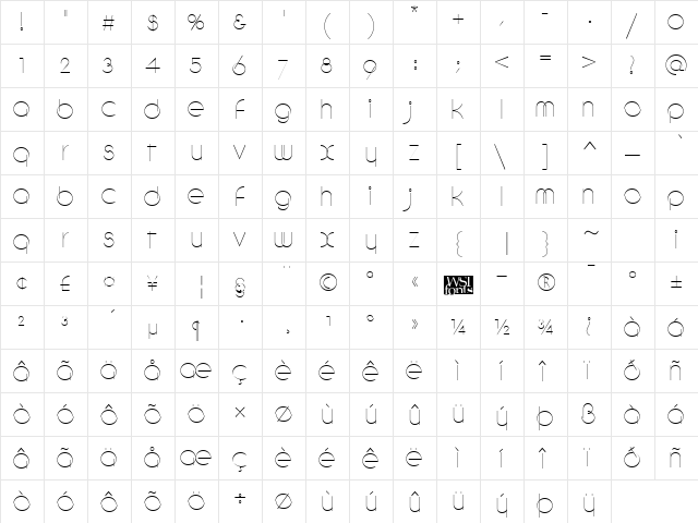 DebevicCircular Regular  glyph index