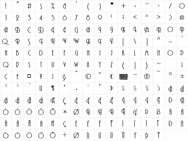 Promenade Regular  glyph index