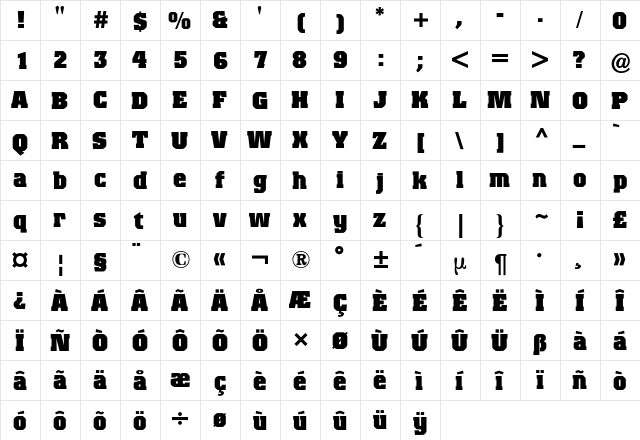 Colossalis BQ Regular  glyph index
