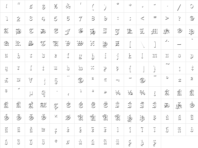 Old English Only Shadow D Regular  glyph index