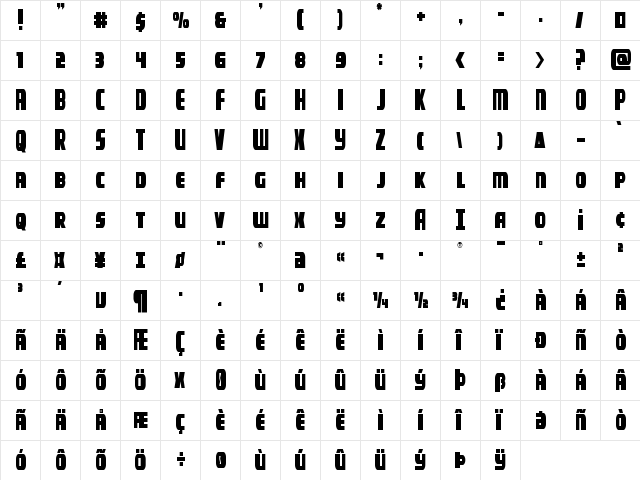 Camp Justice Condensed Condensed  glyph index