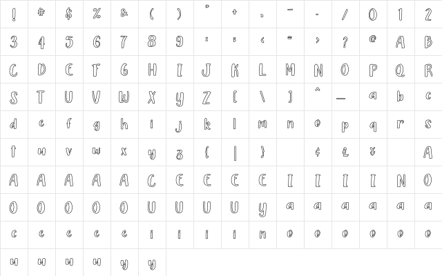 Blue Bird Regular  glyph index