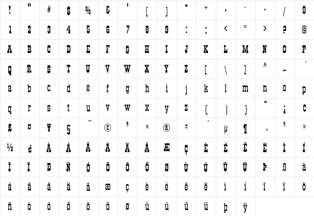 OldTown-Normal Regular  glyph index