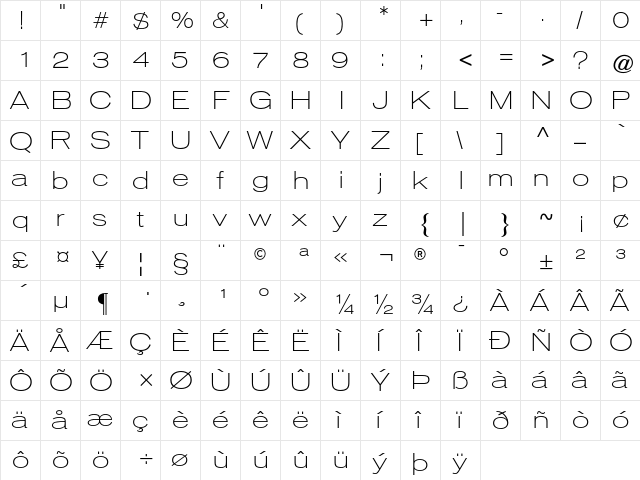 Gothic Extended AT ExtraLight Regular  glyph index