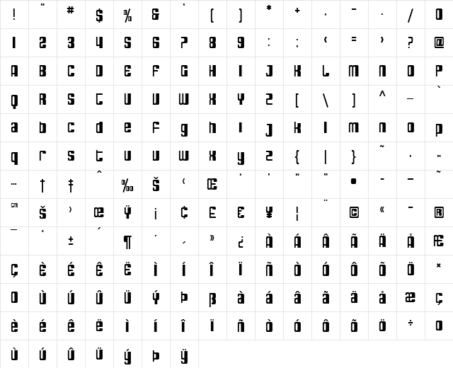 SF DecoTechno Condensed Regular  glyph index