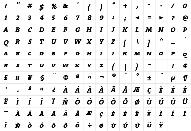 TheSerifCaps-ExtraBold Extra Bold  glyph index