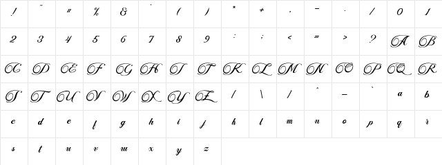 Fisha Script Regular  glyph index