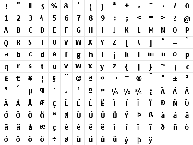 FagoNoTf Bold  glyph index