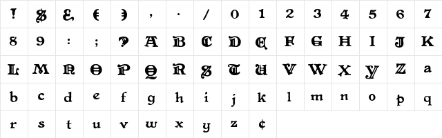 LevelFourteenDruid Regular  glyph index