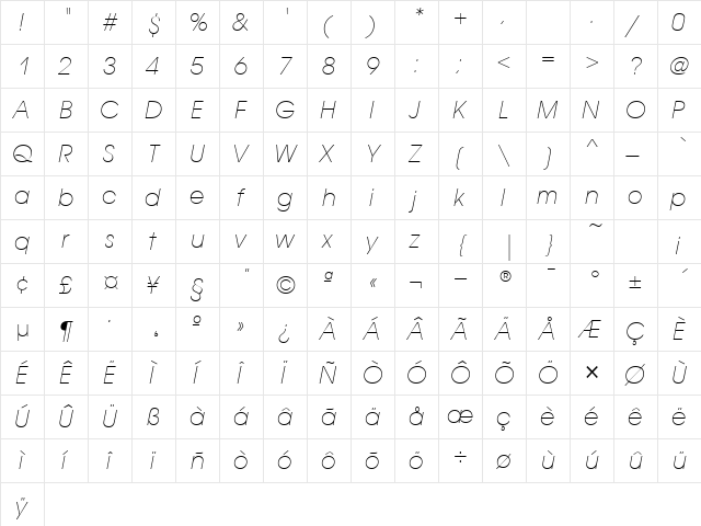 AvantGardeExtLitITCTT Oblique  glyph index
