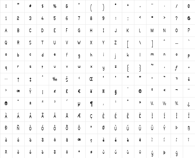 Calan Regular  glyph index