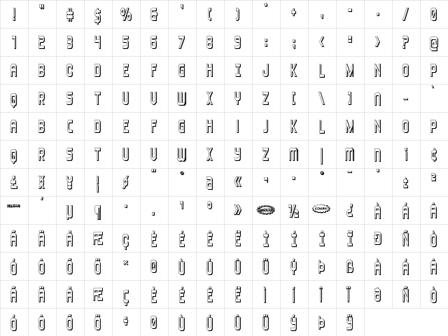 Blizzard Shaft 3D Regular  glyph index