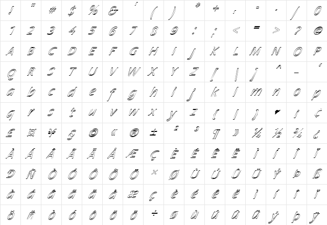 FZ BASIC 17 HOLLOW ITALIC Normal  glyph index