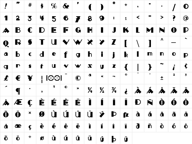 Monkey Fingers NF Regular  glyph index