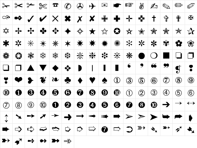 dingbats-Thin Regular  glyph index