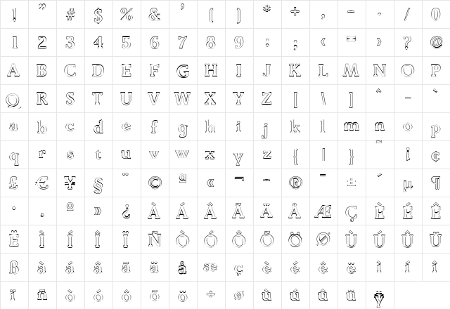 BenjaminBeckerOutline-Medium Regular  glyph index