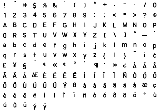 Marquee ExtraLight  glyph index