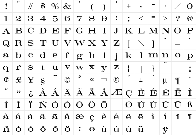 Craw Regular  glyph index