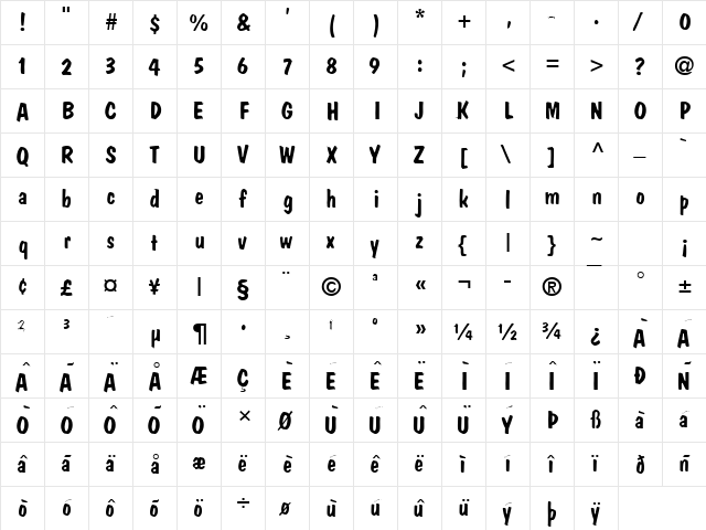 Danto Lite Bold  glyph index